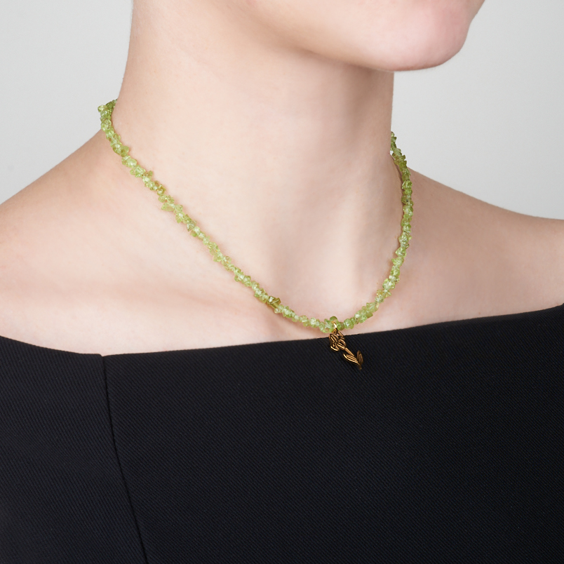 Бусы хризолит США (сталь хир. позолота) 42 см (+7 см)