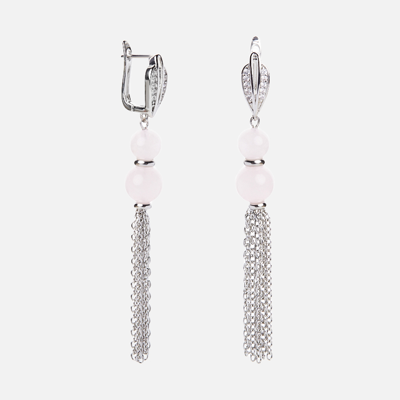 Серьги розовый кварц Бразилия (биж. сплав, сталь хир.)