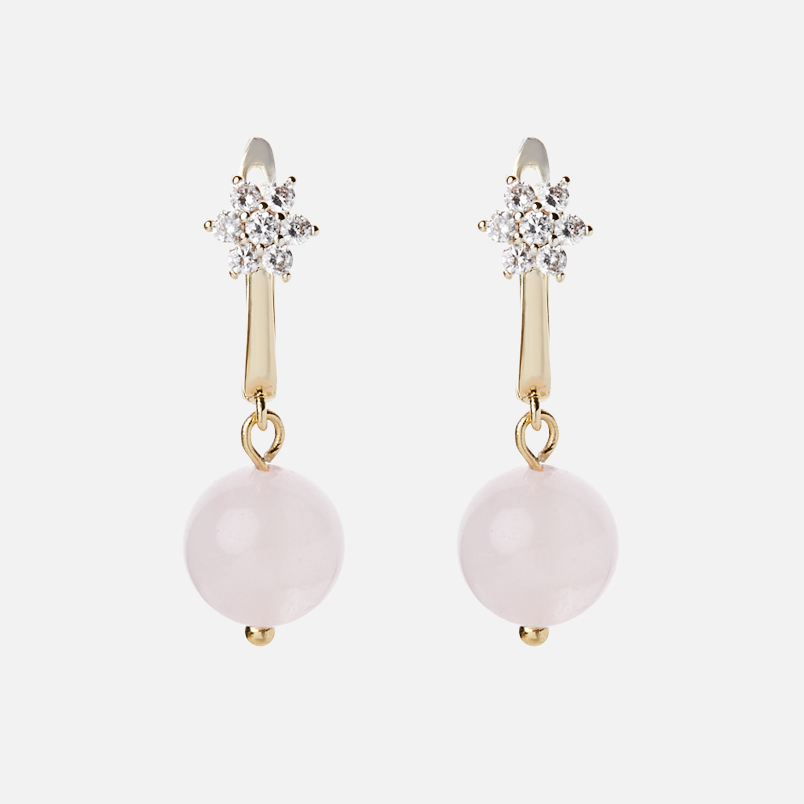 Серьги розовый кварц Мадагаскар (биж. сплав позолота, сталь хир. позолота)