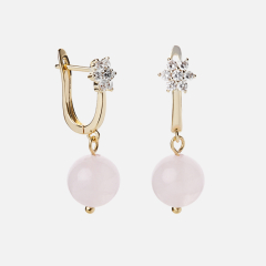 Серьги розовый кварц Мадагаскар (биж. сплав позолота, сталь хир. позолота)