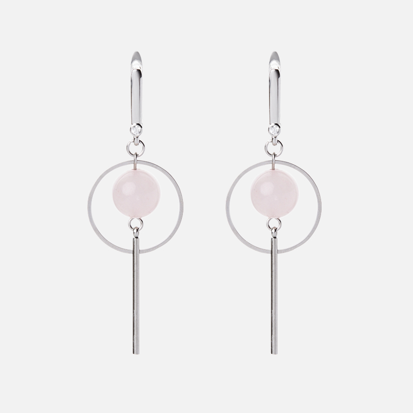 Серьги розовый кварц Бразилия (биж. сплав, сталь хир.)