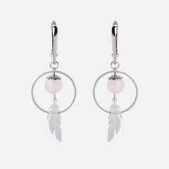 Серьги розовый кварц Бразилия (биж. сплав, сталь хир.)