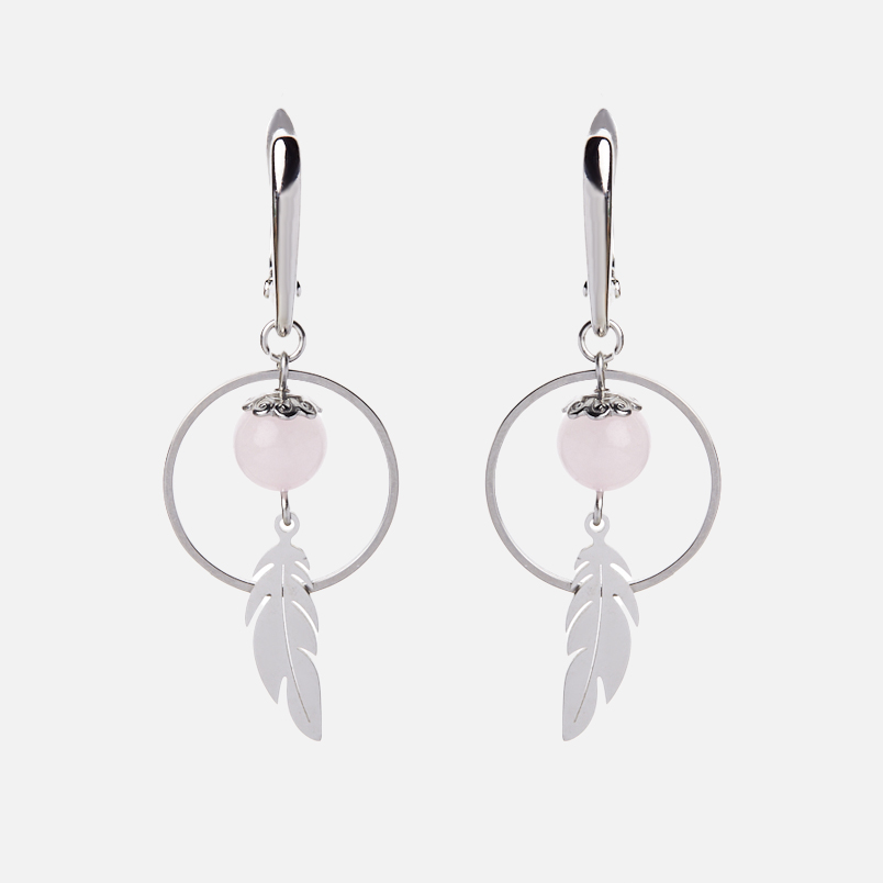 Серьги розовый кварц Бразилия (биж. сплав, сталь хир.)