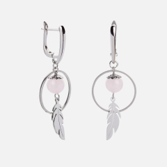 Серьги розовый кварц Бразилия (биж. сплав, сталь хир.)