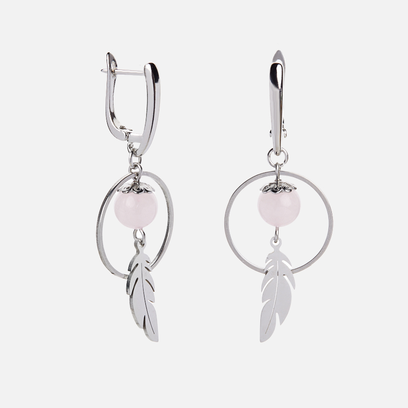 Серьги розовый кварц Бразилия (биж. сплав, сталь хир.)