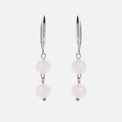 Серьги розовый кварц Бразилия (латунь посеребр., сталь хир.)
