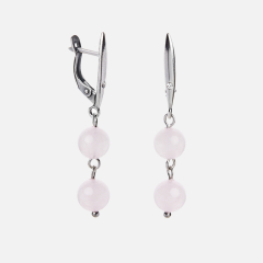 Серьги розовый кварц Бразилия (латунь посеребр., сталь хир.)