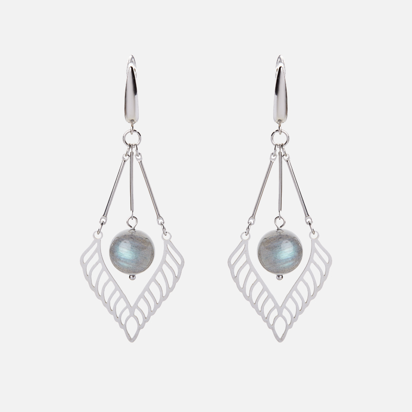 Серьги лабрадор Мадагаскар (биж. сплав родир. бел., сталь хир.)