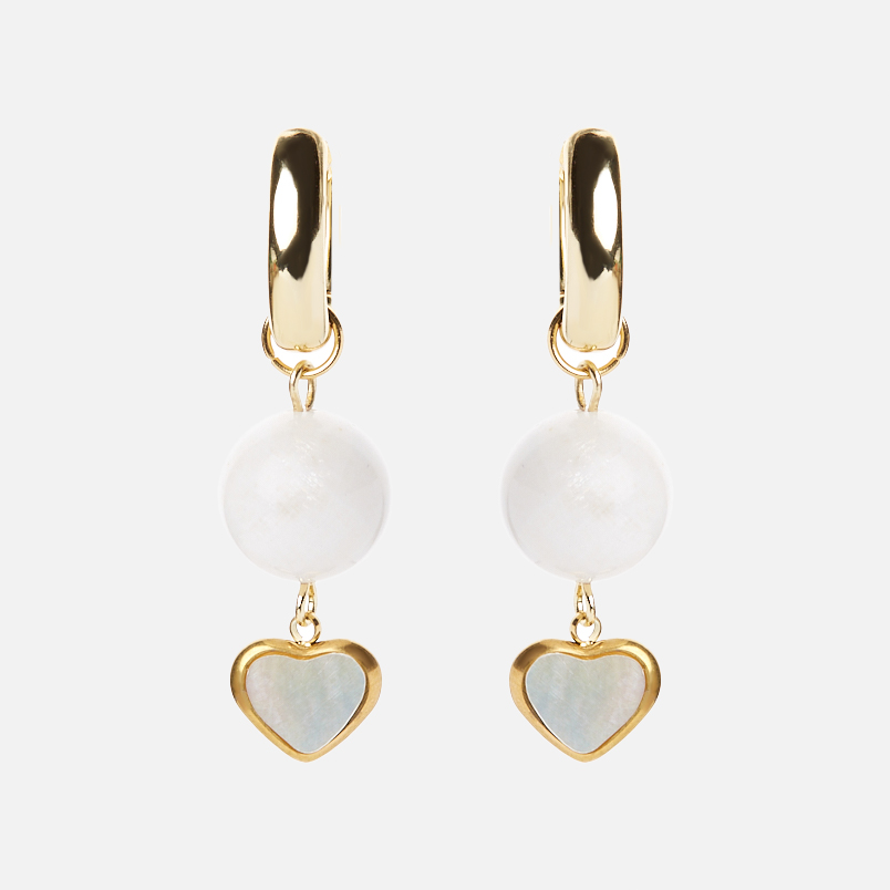 Серьги лунный камень (адуляр) Индия (биж. сплав позолота, сталь хир. позолота)