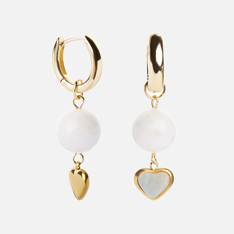 Серьги лунный камень (адуляр) Индия (биж. сплав позолота, сталь хир. позолота)