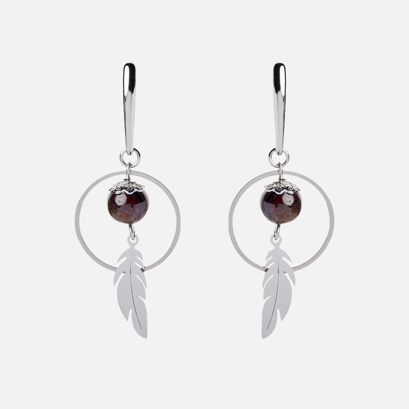 Серьги гранат альмандин Индия (биж. сплав, сталь хир.)