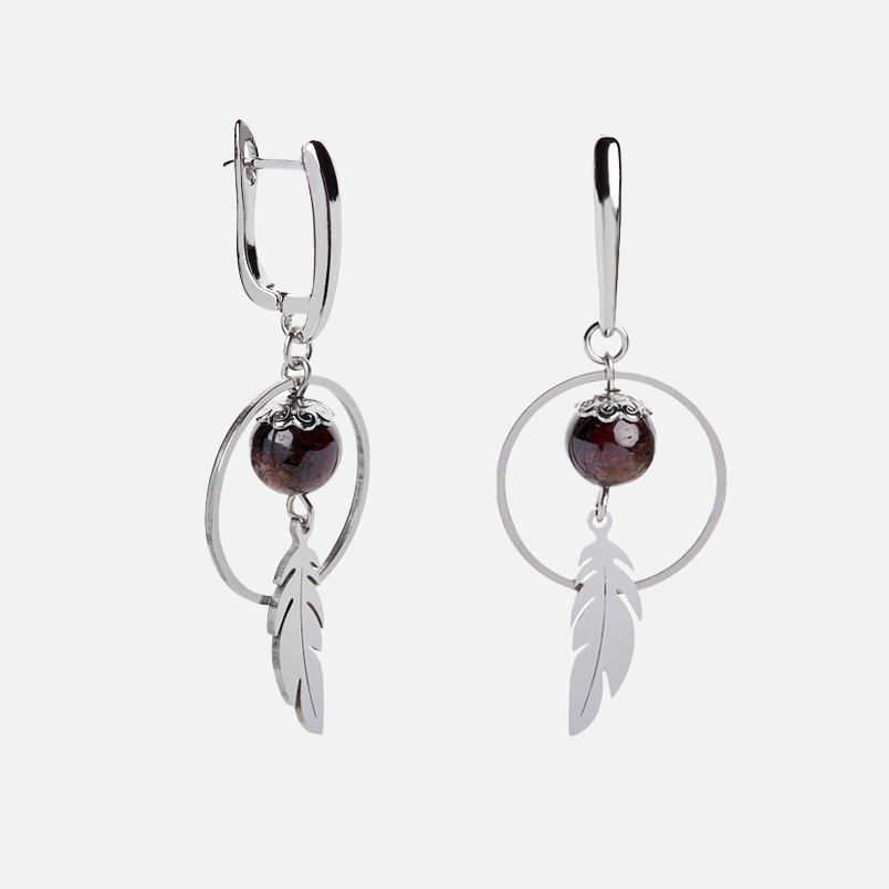 Серьги гранат альмандин Индия (биж. сплав, сталь хир.)