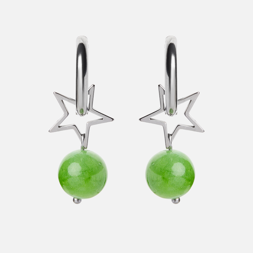 Серьги оникс мраморный зеленый Пакистан (сталь хир.)