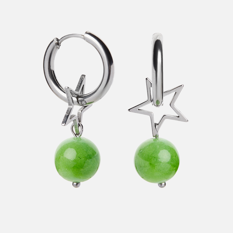 Серьги оникс мраморный зеленый Пакистан (сталь хир.)