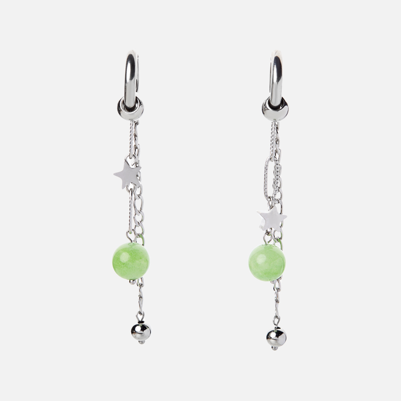 Серьги оникс мраморный зеленый Пакистан (сталь хир.)