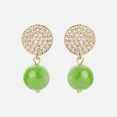 Серьги оникс мраморный зеленый Пакистан (биж. сплав позолота, сталь хир. позолота)