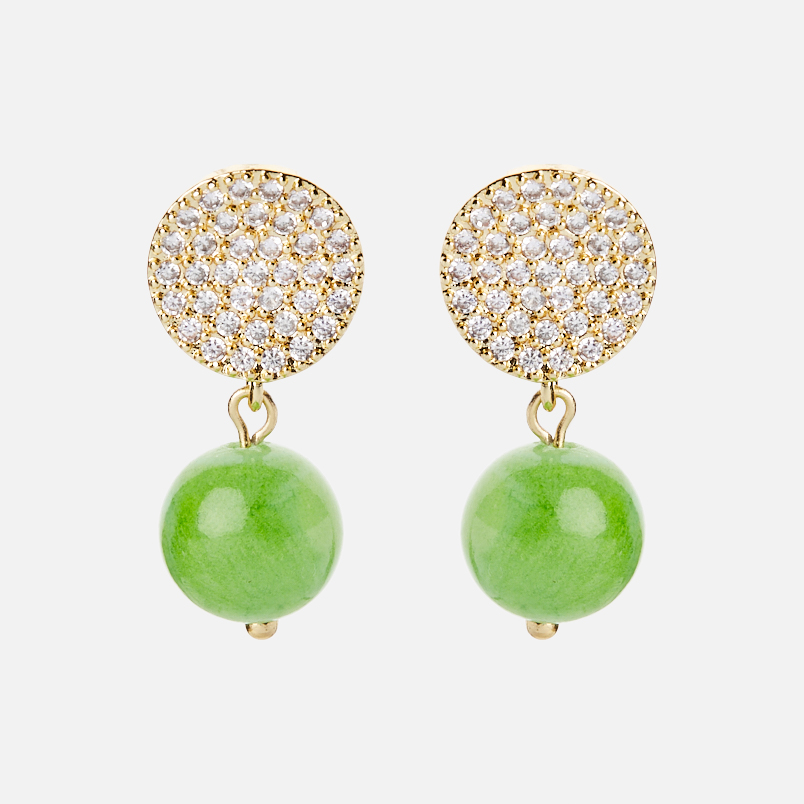 Серьги оникс мраморный зеленый Пакистан (биж. сплав позолота, сталь хир. позолота)