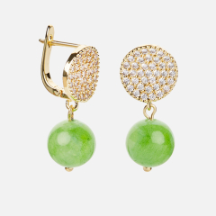 Серьги оникс мраморный зеленый Пакистан (биж. сплав позолота, сталь хир. позолота)