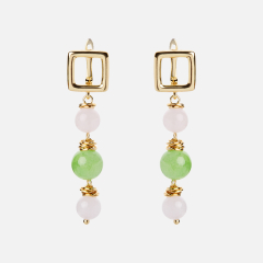 Серьги микс оникс, розовый кварц (биж. сплав позолота, сталь хир. позолота)