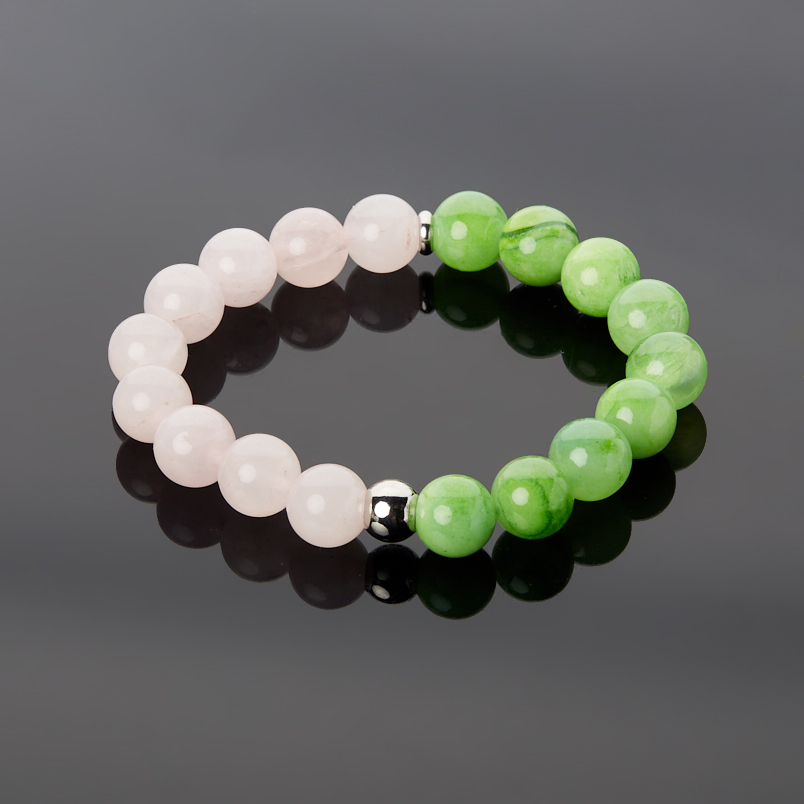 Браслет микс оникс, розовый кварц (сталь хир.) 10 мм 17 см