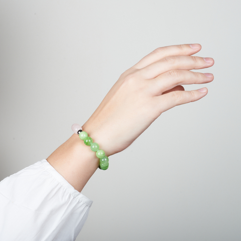 Браслет микс оникс, розовый кварц (сталь хир.) 10 мм 17 см