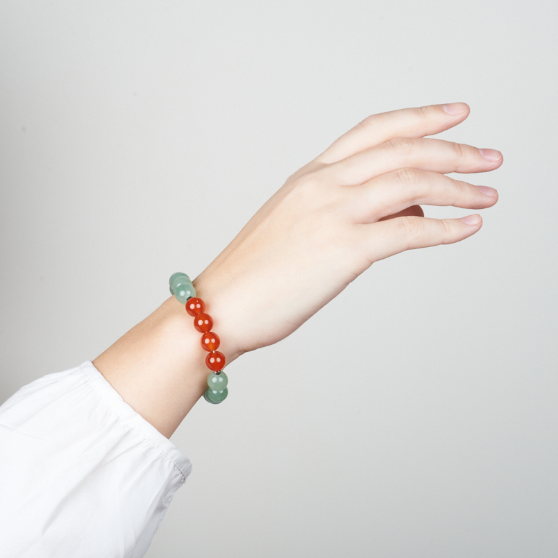 Браслет микс авантюрин, сердолик (сталь хир.) 10 мм 17 см