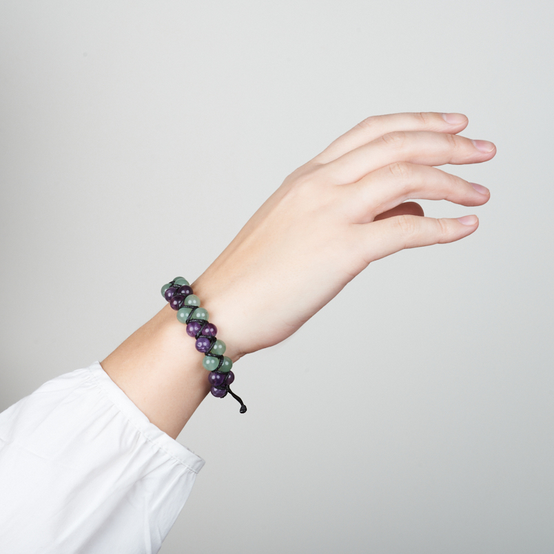 Браслет микс авантюрин, аметист (текстиль) шамбала 8 мм 17 см (регулируемый)