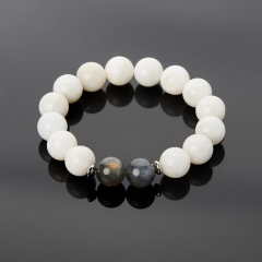 Браслет лунный камень (адуляр) Индия (сталь хир.) 12 мм 17 см