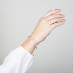 Браслет микс аквамарин, берилл огранка 6 мм 16 см (+3 см) (сталь)