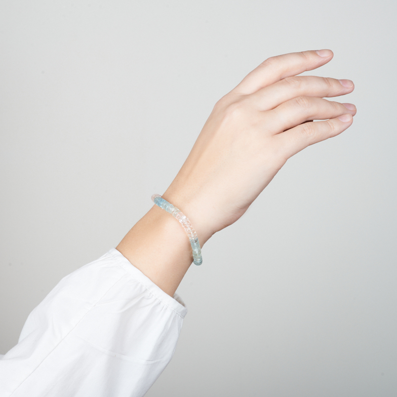 Браслет микс аквамарин, берилл огранка 6 мм 16 см (+3 см) (сталь)