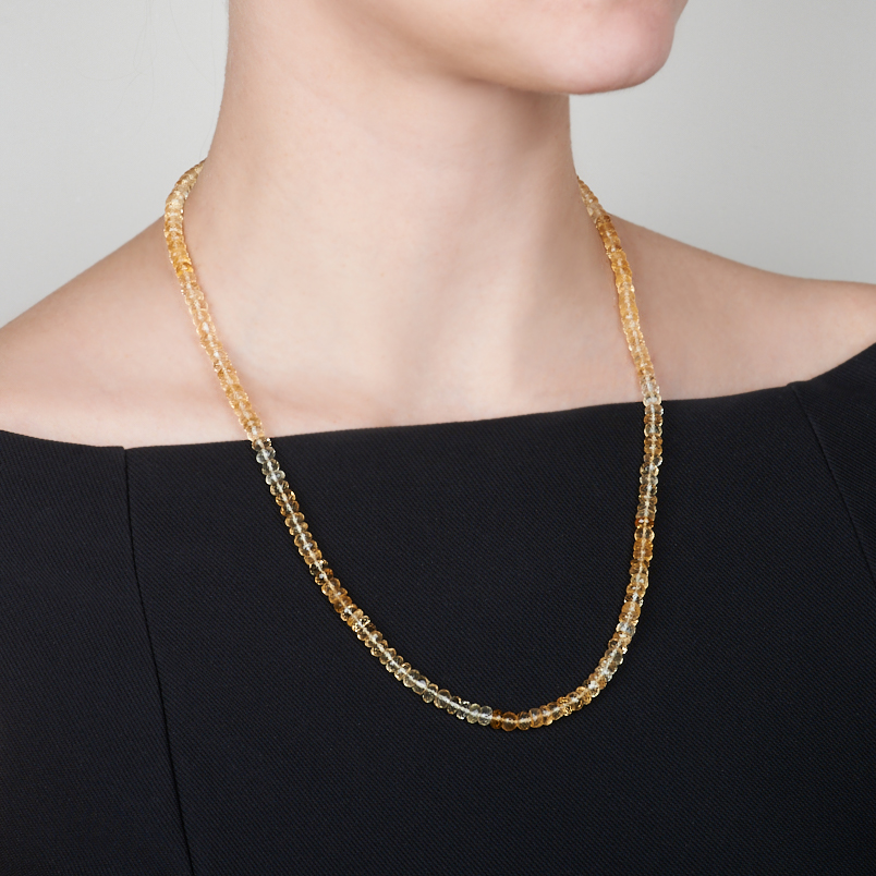 Бусы цитрин Бразилия (сталь хир.) длинные огранка 62 см (+7 см)