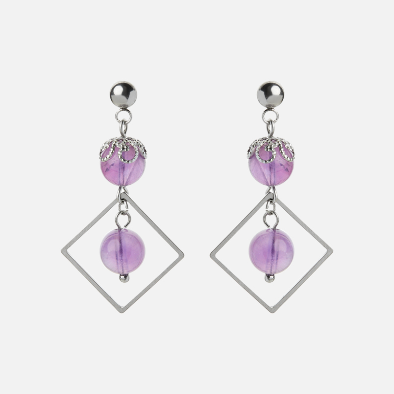 Серьги аметист Бразилия (сталь хир.) пуссеты
