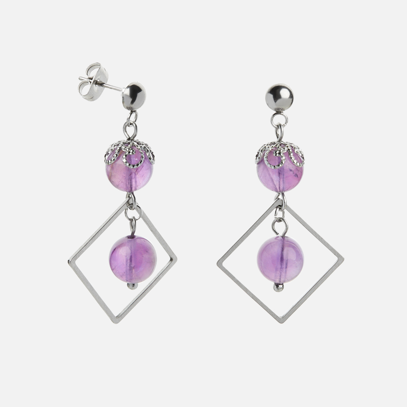 Серьги аметист Бразилия (сталь хир.) пуссеты