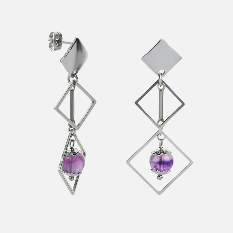 Серьги аметист Бразилия (сталь хир.) пуссеты