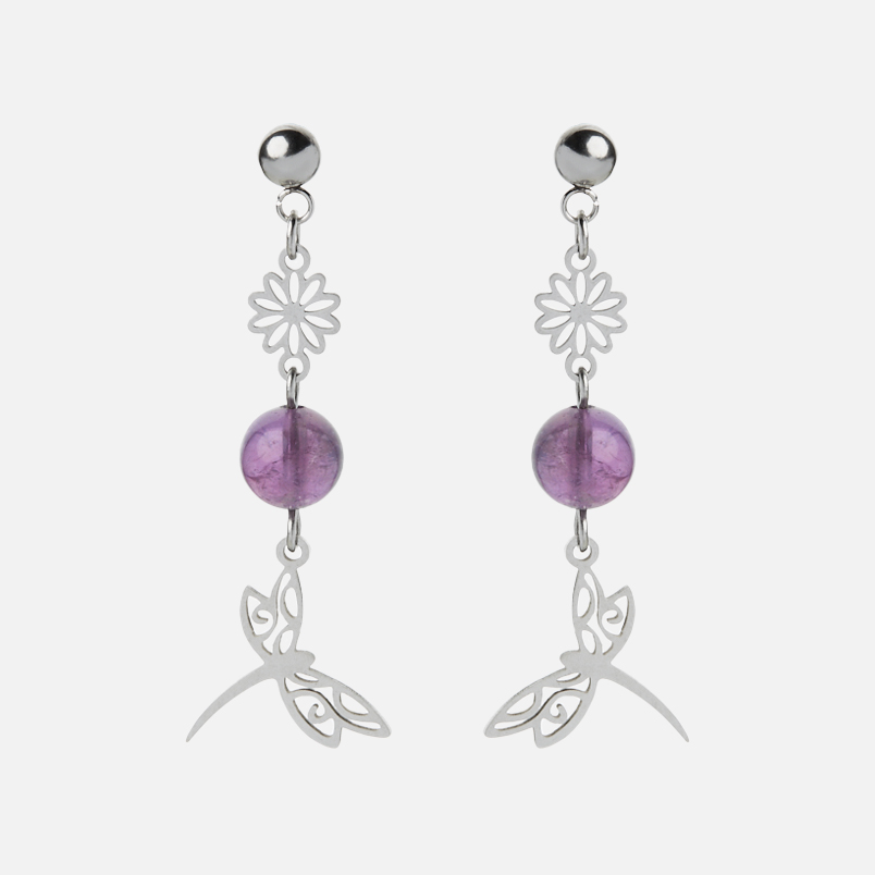 Серьги аметист Бразилия (сталь хир.) пуссеты