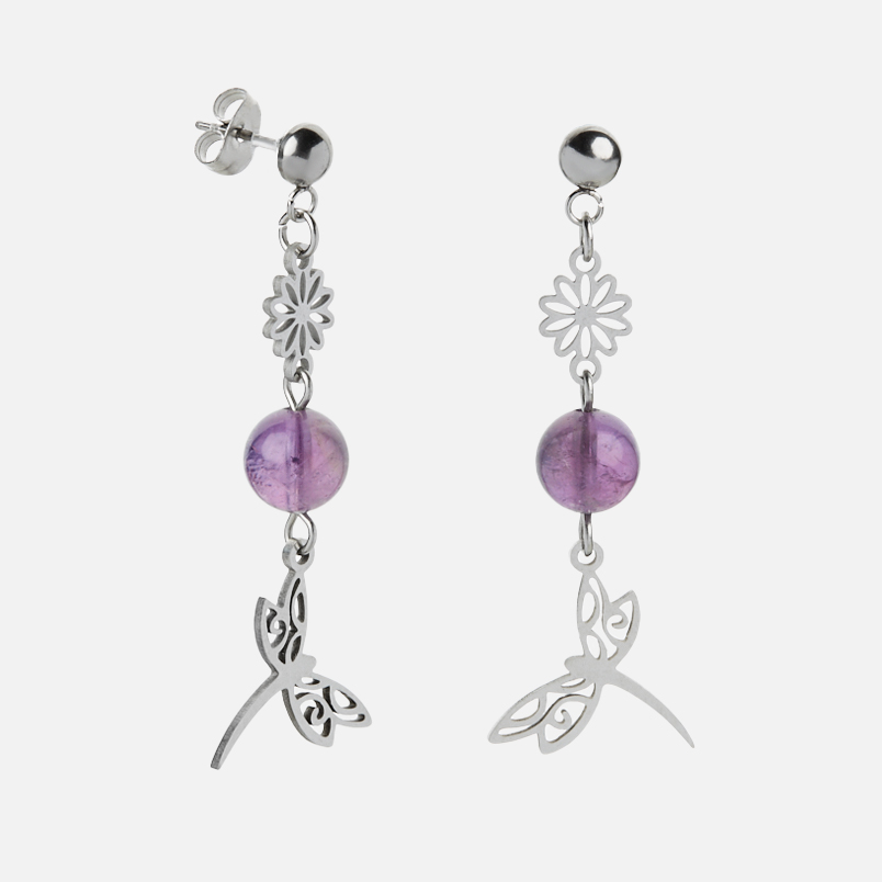 Серьги аметист Бразилия (сталь хир.) пуссеты