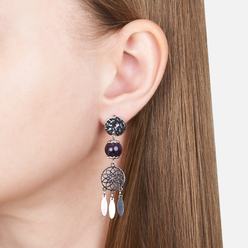 Серьги аметист Бразилия (сталь хир.) пуссеты