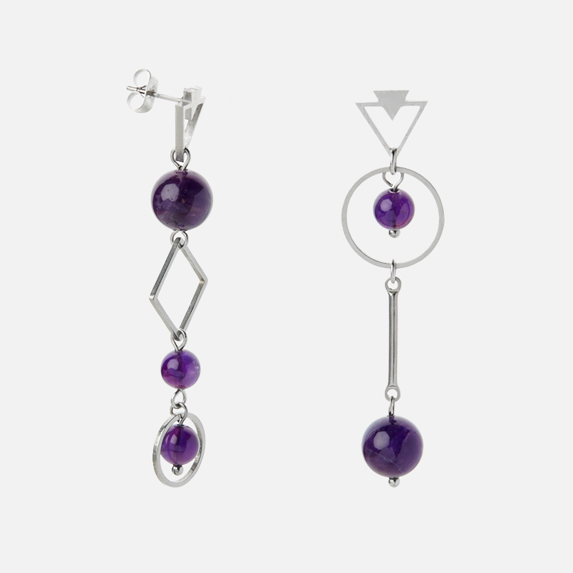 Серьги аметист Бразилия (сталь хир.) пуссеты