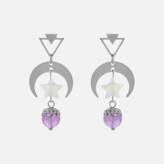 Серьги микс аметист, перламутр (сталь хир.) пуссеты