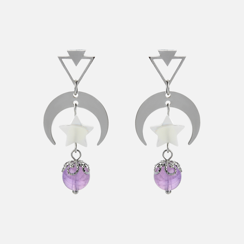 Серьги микс аметист, перламутр (сталь хир.) пуссеты