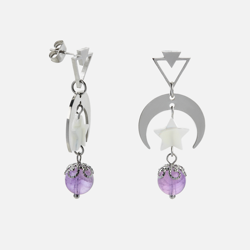 Серьги микс аметист, перламутр (сталь хир.) пуссеты