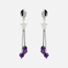 Серьги микс аметист, перламутр (сталь хир.) пуссеты