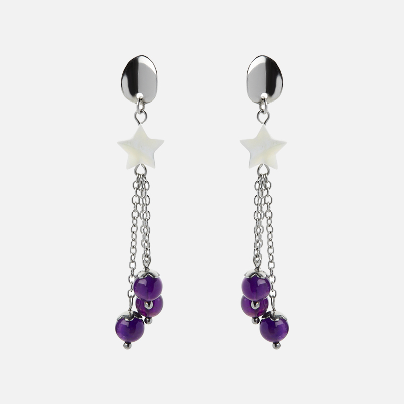 Серьги микс аметист, перламутр (сталь хир.) пуссеты