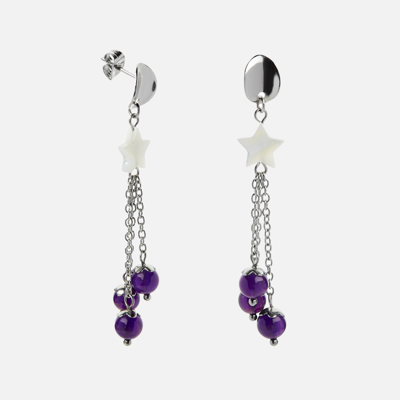 Серьги микс аметист, перламутр (сталь хир.) пуссеты