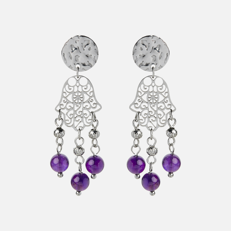 Серьги аметист Бразилия (сталь хир.) пуссеты