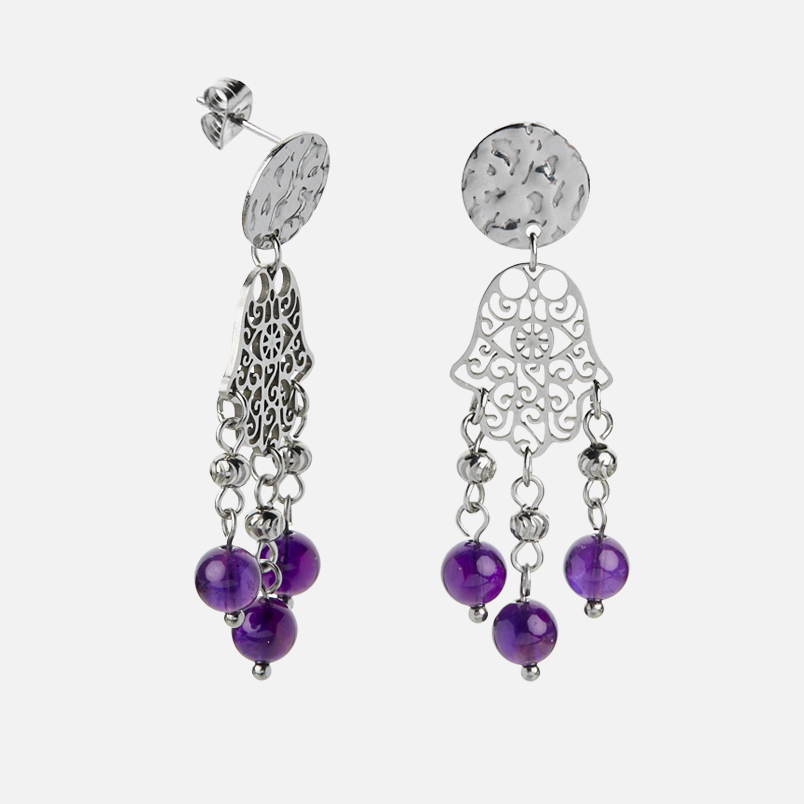 Серьги аметист Бразилия (сталь хир.) пуссеты