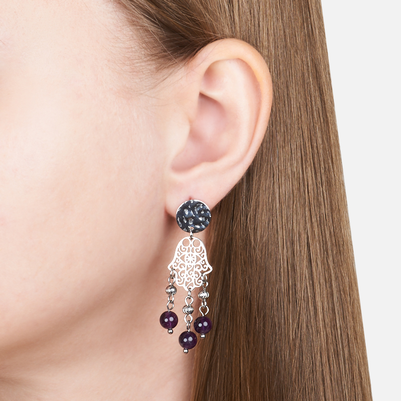 Серьги аметист Бразилия (сталь хир.) пуссеты