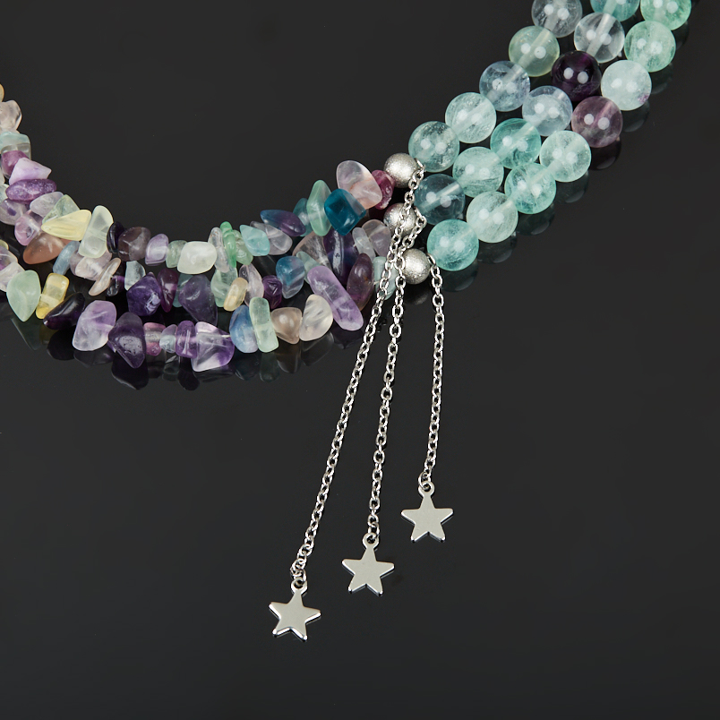 Бусы флюорит (сталь хир.) (колье) 8 мм 42 см