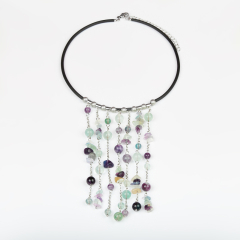Бусы флюорит (биж. сплав, сталь хир., силикон) (колье) 8 мм 42 см (+7 см)