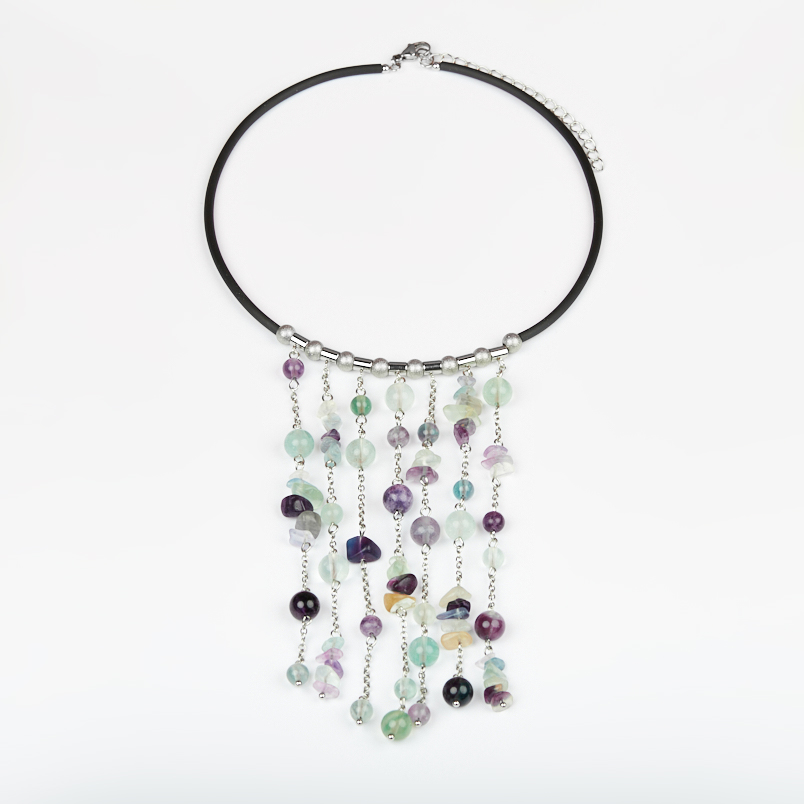 Бусы флюорит (биж. сплав, сталь хир., силикон) (колье) 8 мм 42 см (+7 см)